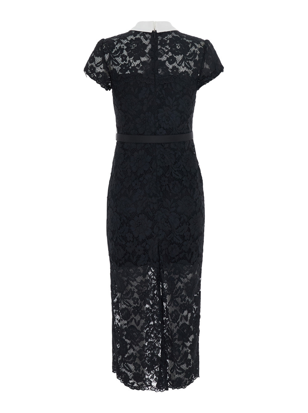 SELF-PORTRAIT Self-Portrait Women Black Long Dress With Contrasting Collar And All-Over Lace Embroidery In Tech Fabric For Women