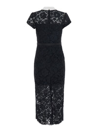 SELF-PORTRAIT Self-Portrait Women Black Long Dress With Contrasting Collar And All-Over Lace Embroidery In Tech Fabric For Women