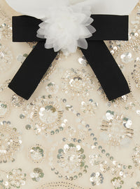 Self-Portrait Women Beige Mini Dress With Bow On The Front And All-Over Sequin Embroidery In Tech Fabric For Women
