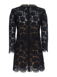 Self-Portrait Women Black Mini Dress With Beaded Collar And All-Over Lace Embroidery In Tech Fabric For Women