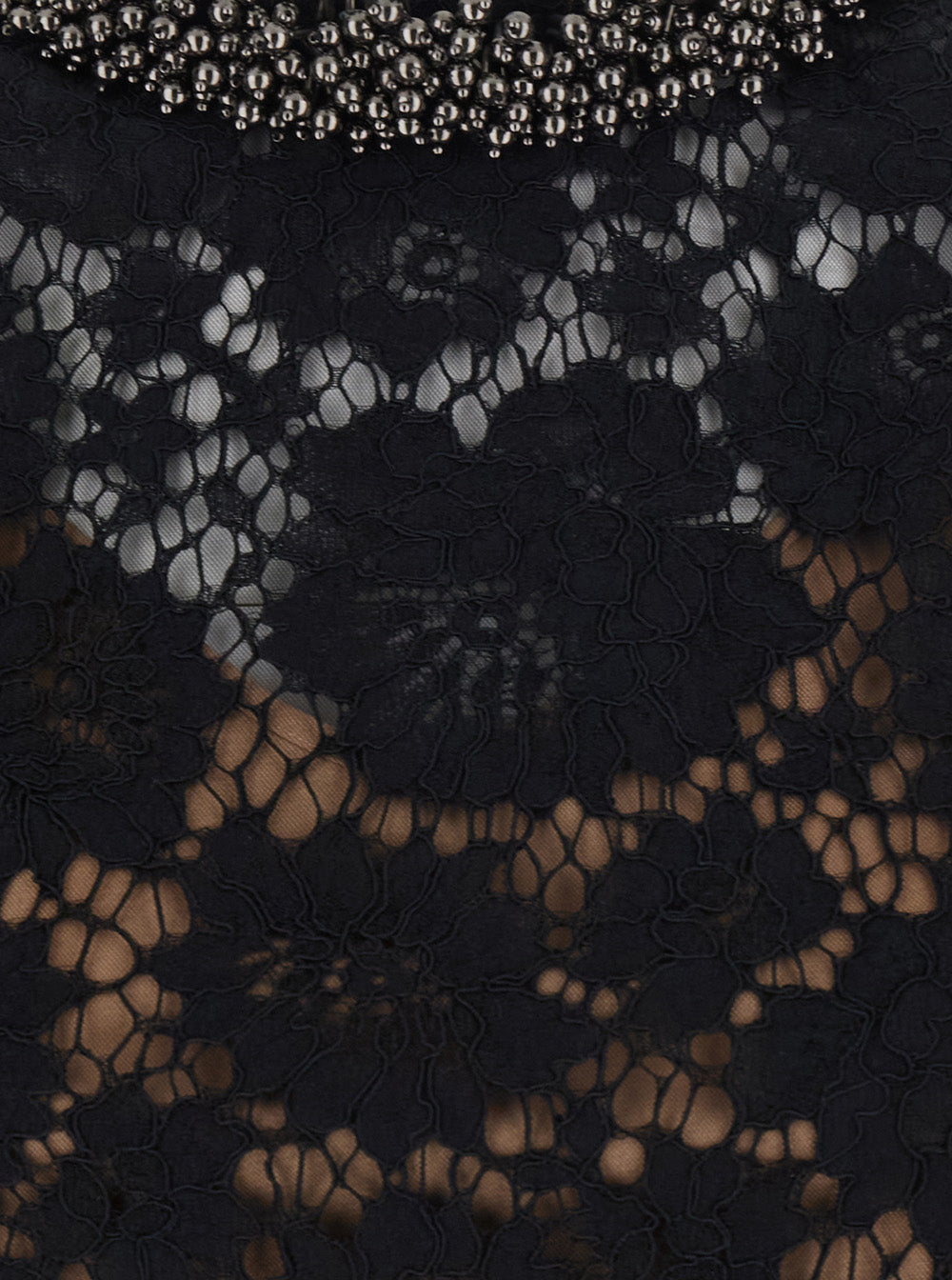 Self-Portrait Women Black Mini Dress With Beaded Collar And All-Over Lace Embroidery In Tech Fabric For Women
