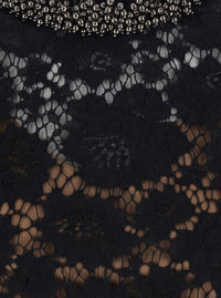 Self-Portrait Women Black Mini Dress With Beaded Collar And All-Over Lace Embroidery In Tech Fabric For Women