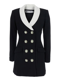 Self-Portrait Women Black Jacket With Contrasting V-Neck And Jewel Buttons In Wool For Women