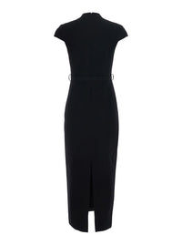Self-Portrait Women Black Long Dress With Bow On The Front And Belt In Wool For Women