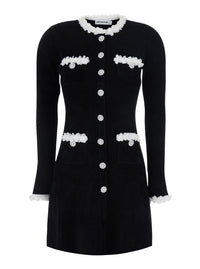 Self-Portrait Women Black Mini Dress With Floral Decorations In Blend Viscose Women