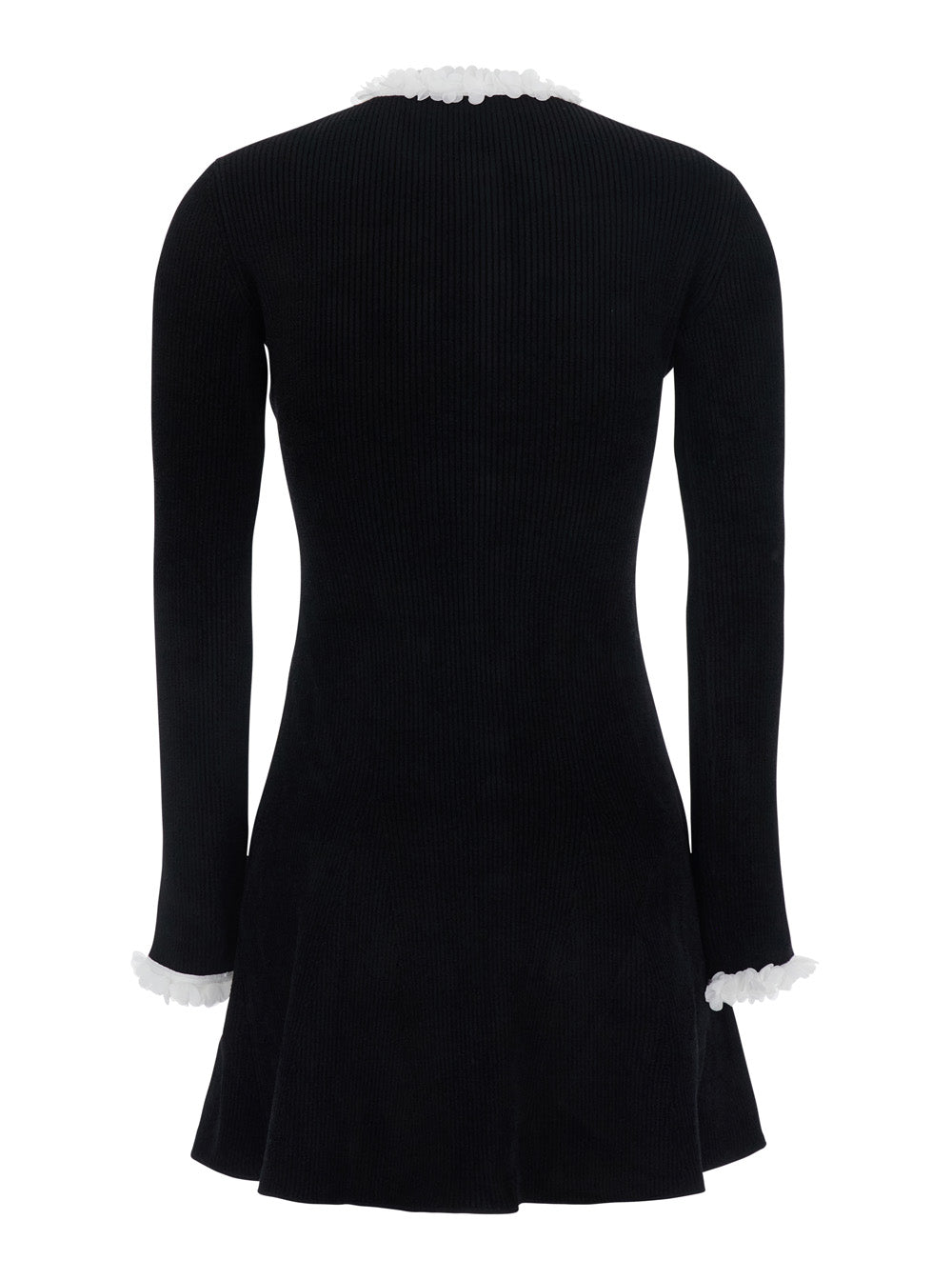Self-Portrait Women Black Mini Dress With Floral Decorations In Blend Viscose Women