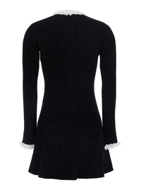 Self-Portrait Women Black Mini Dress With Floral Decorations In Blend Viscose Women