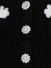 Self-Portrait Women Black Mini Dress With Floral Decorations In Blend Viscose Women