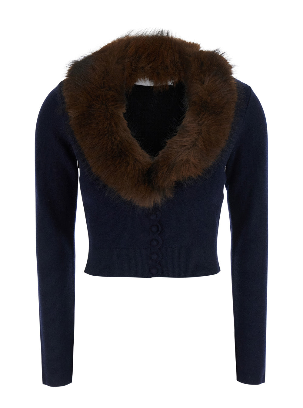Self-Portrait Women Cardigan In Knit With Synthetic Fur And Long Sleeves In Blue For Women