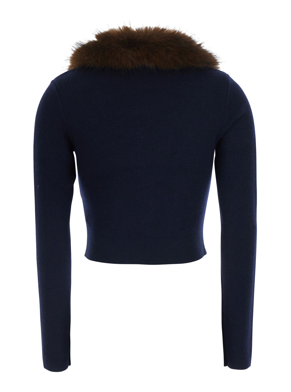 Self-Portrait Women Cardigan In Knit With Synthetic Fur And Long Sleeves In Blue For Women