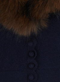 Self-Portrait Women Cardigan In Knit With Synthetic Fur And Long Sleeves In Blue For Women