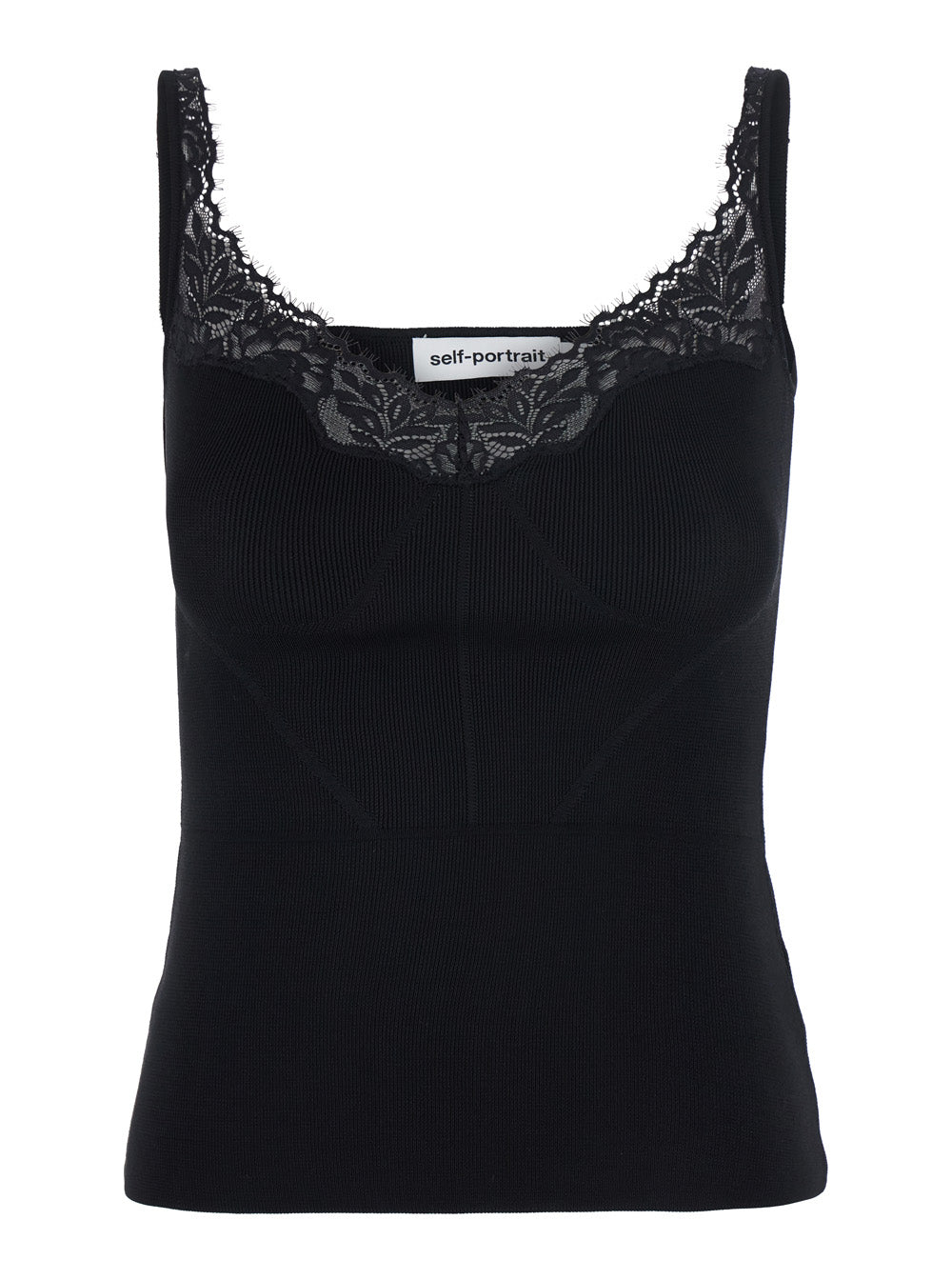 SELF-PORTRAIT Self-Portrait Women Black Sleeveless Top With Lace Embroidery In Cotton Blend For Women