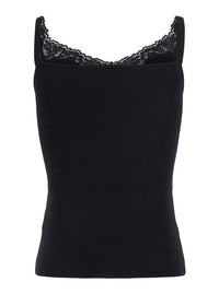 SELF-PORTRAIT Self-Portrait Women Black Sleeveless Top With Lace Embroidery In Cotton Blend For Women