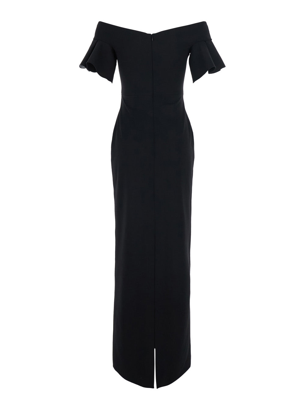 Solace London Women 'Cielo' Black Long Dress With Off-Shoulder And Hidden Zip Closure At The Back In Tech Fabric Women