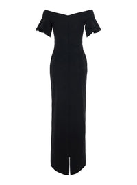 Solace London Women 'Cielo' Black Long Dress With Off-Shoulder And Hidden Zip Closure At The Back In Tech Fabric Women