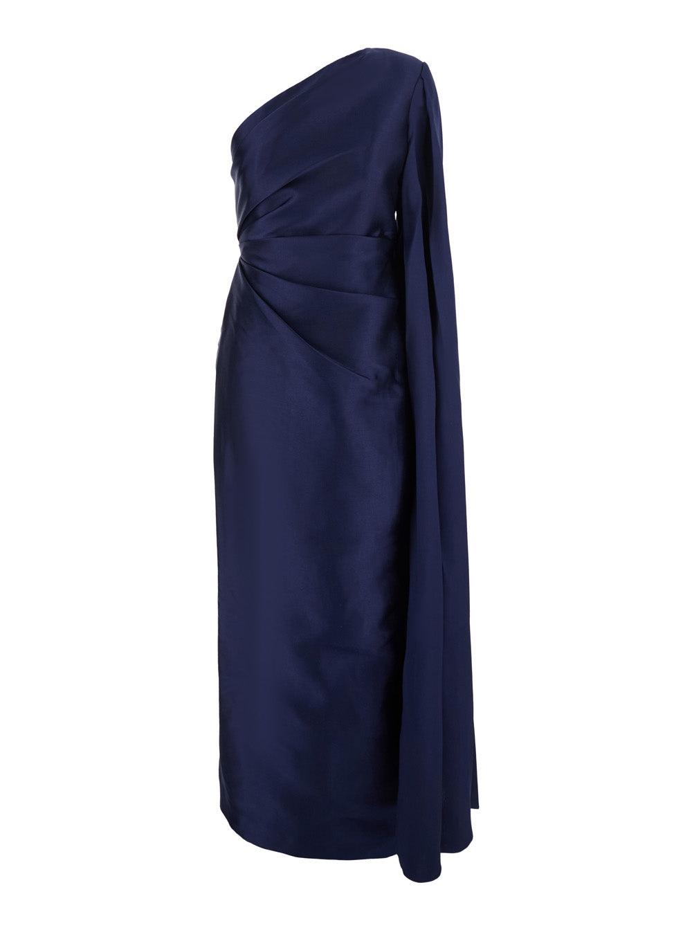 Solace London Women 'Veya' Blue Long Dress With Asymmetric Neckline And Draping In Tech Fabric Women