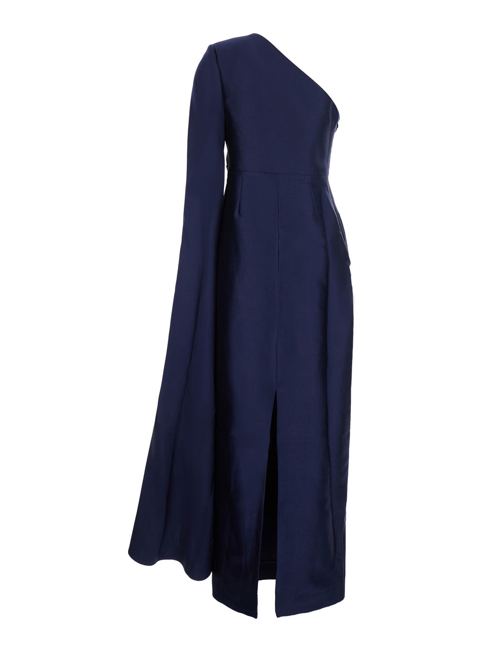 Solace London Women 'Veya' Blue Long Dress With Asymmetric Neckline And Draping In Tech Fabric Women