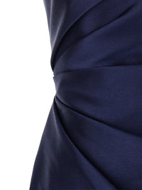 Solace London Women 'Veya' Blue Long Dress With Asymmetric Neckline And Draping In Tech Fabric Women