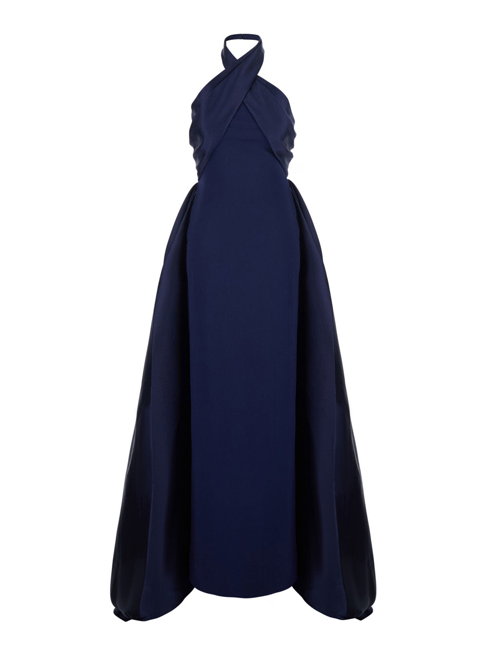 Solace London Women 'Rumi' Blue Long Dress With Crossed Halterneck And Single Slit On The Back In Tech Fabric Women