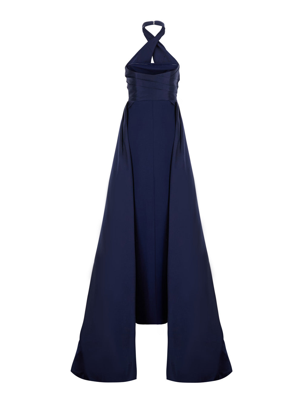 Solace London Women 'Rumi' Blue Long Dress With Crossed Halterneck And Single Slit On The Back In Tech Fabric Women