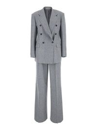 Tagliatore Women 'Loreley' Gray Double-Breasted Suit With Check Motif In Wool Blend For Women