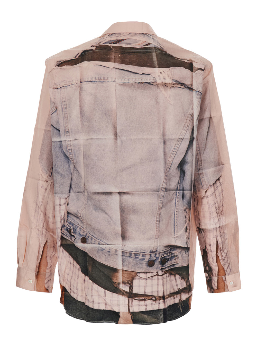 Acne Studios Men Pink Shirt With Classic Collar And Trompe L'oeil Print In Cotton For Men