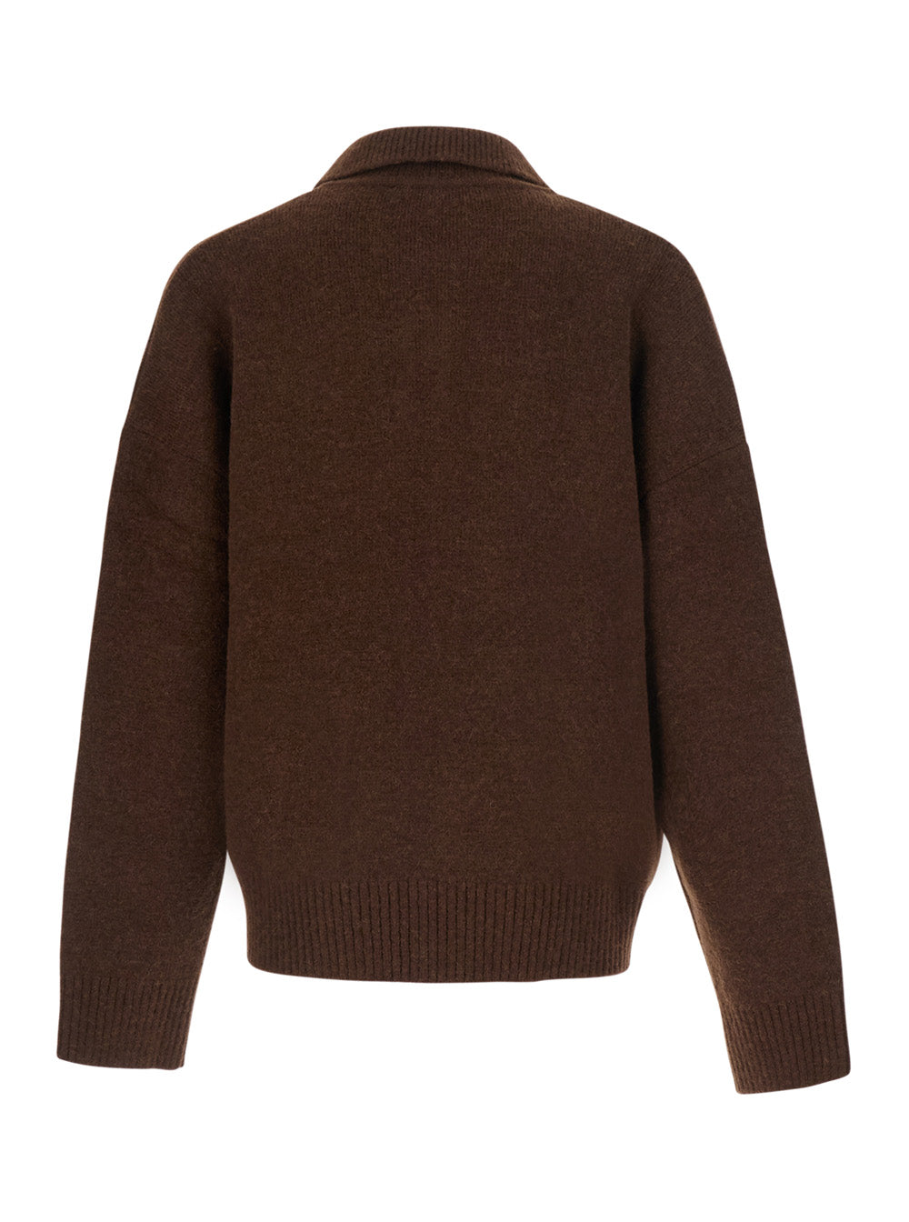 Ami Paris Men Brown Sweater With Polo Collar And Adc Embroidery On The Front In Wool For Men