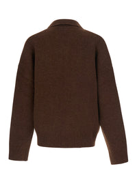 Ami Paris Men Brown Sweater With Polo Collar And Adc Embroidery On The Front In Wool For Men
