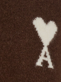 Ami Paris Men Brown Sweater With Polo Collar And Adc Embroidery On The Front In Wool For Men
