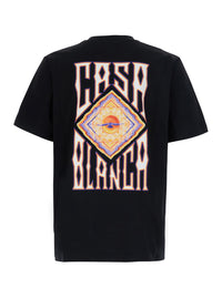 Casablanca Men Black Crew Neck T-Shirt With Logo Detail On The Front And Maxi Logo On The Back In Cotton For Men