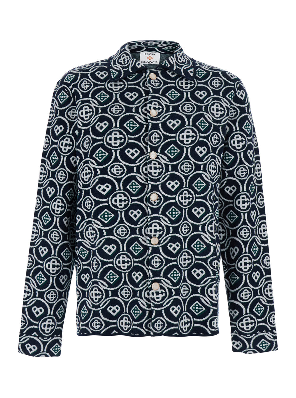 Casablanca Men Blue Shirt With Classic Collar And All-Over Logo Monogram In Cotton For Men