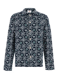 Casablanca Men Blue Shirt With Classic Collar And All-Over Logo Monogram In Cotton For Men