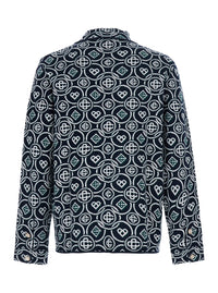 Casablanca Men Blue Shirt With Classic Collar And All-Over Logo Monogram In Cotton For Men