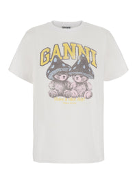 GANNI Ganni Women White Round Neck T-Shirt With Maxi Print On The Front In Cotton For Women