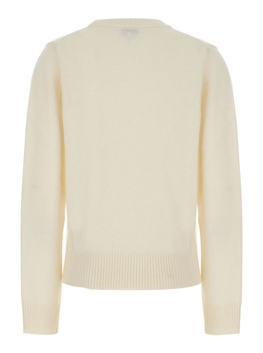Ganni Women White Crewneck Sweater With Maxi Graphic On The Front In Blend Wool Women