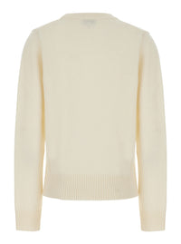 Ganni Women White Crewneck Sweater With Maxi Graphic On The Front In Blend Wool Women