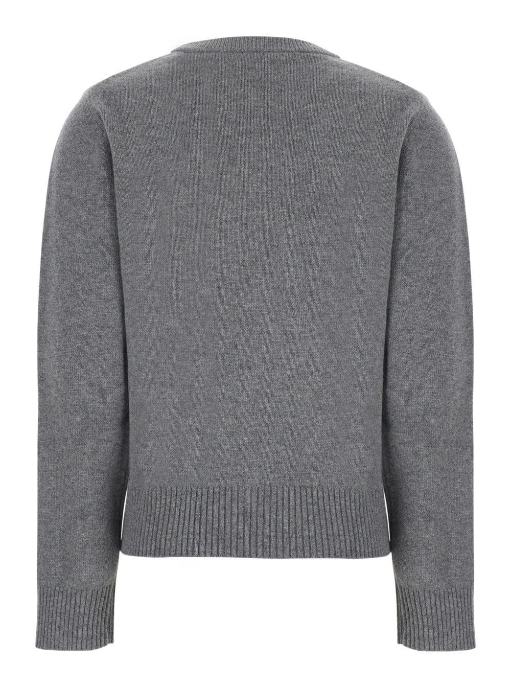 Ganni Women Gray Crew Neck Sweater With Maxi Graphic On The Front In Blend Wool Women