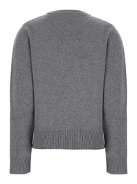 Ganni Women Gray Crew Neck Sweater With Maxi Graphic On The Front In Blend Wool Women