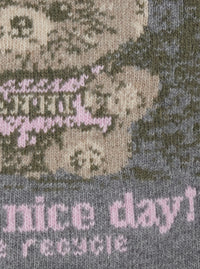 Ganni Women Gray Crew Neck Sweater With Maxi Graphic On The Front In Blend Wool Women