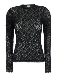 Isabel Marant Women 'Brany' Black Top With All-Over Lace Trim In Cotton Blend For Women