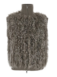 P.A.R.O.S.H. Women Beige Sleeveless Jacket With High Collar And Applied Fur In Wool For Women