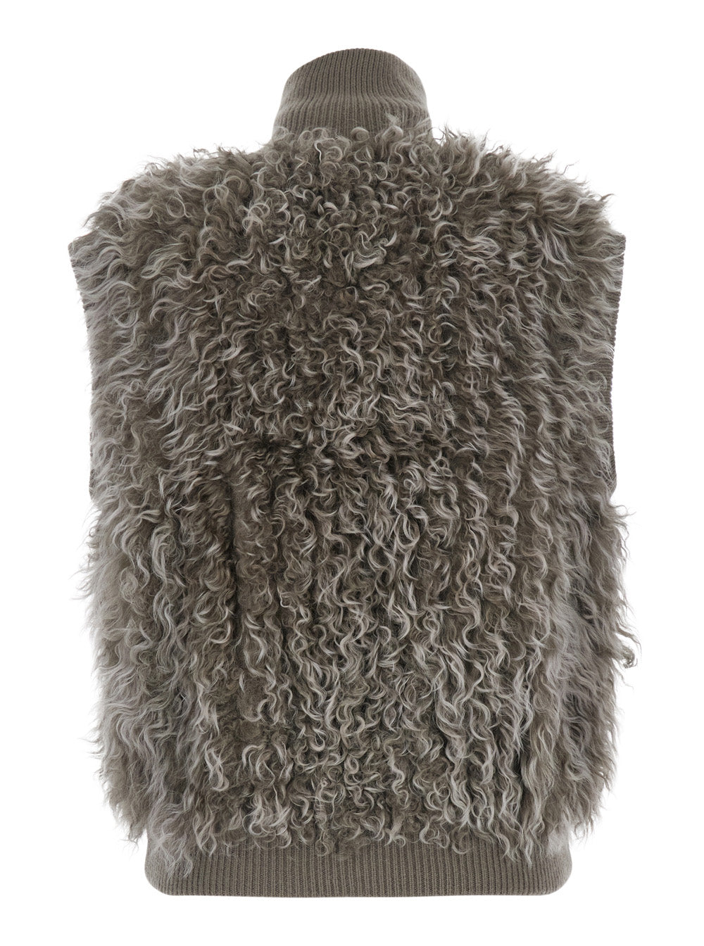P.A.R.O.S.H. Women Beige Sleeveless Jacket With High Collar And Applied Fur In Wool For Women