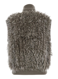 P.A.R.O.S.H. Women Beige Sleeveless Jacket With High Collar And Applied Fur In Wool For Women