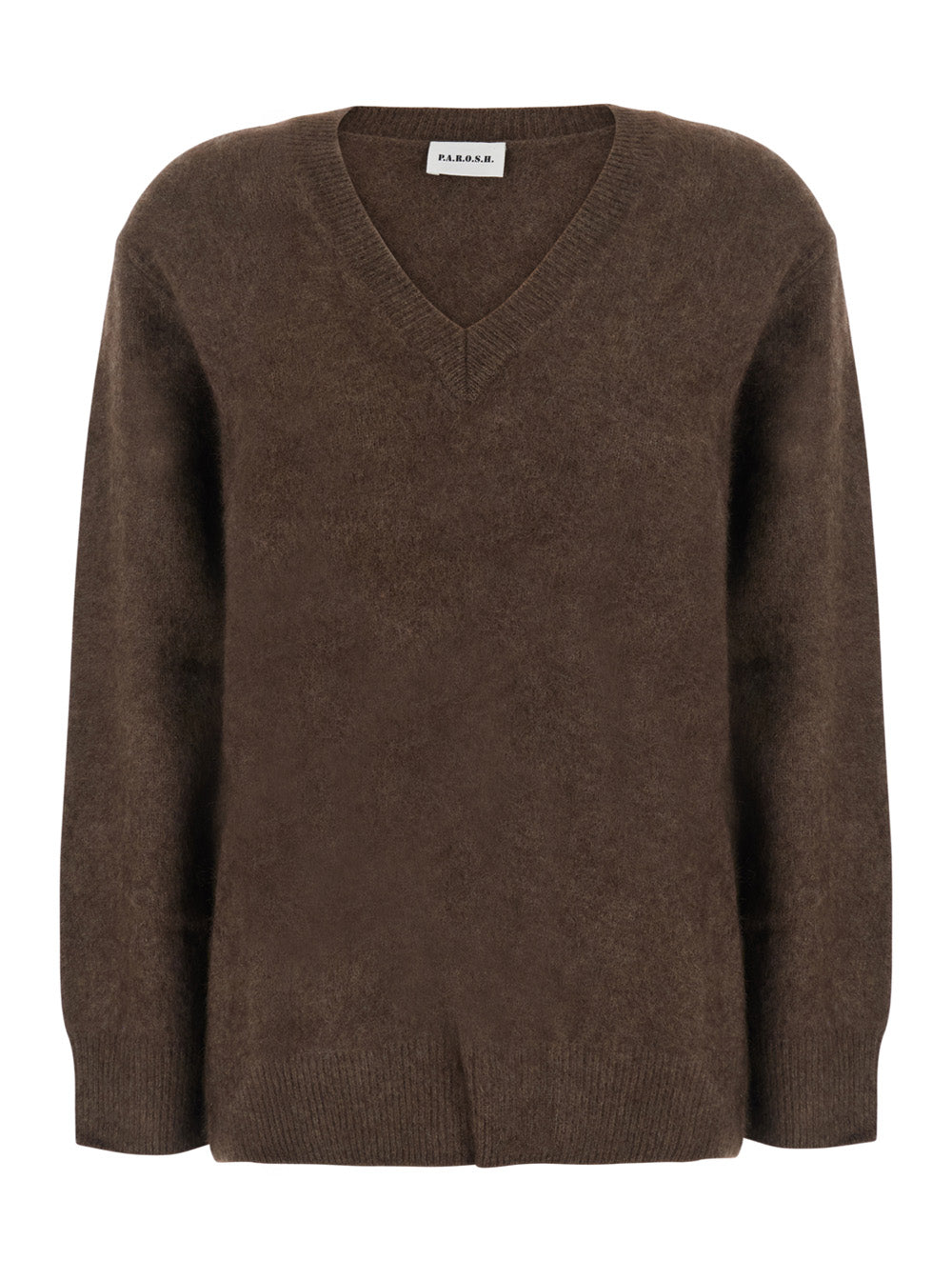 P.A.R.O.S.H. Women Brown V-Neck Sweater With Long Sleeves In Wool For Women