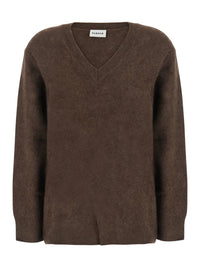P.A.R.O.S.H. Women Brown V-Neck Sweater With Long Sleeves In Wool For Women