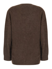 P.A.R.O.S.H. Women Brown V-Neck Sweater With Long Sleeves In Wool For Women
