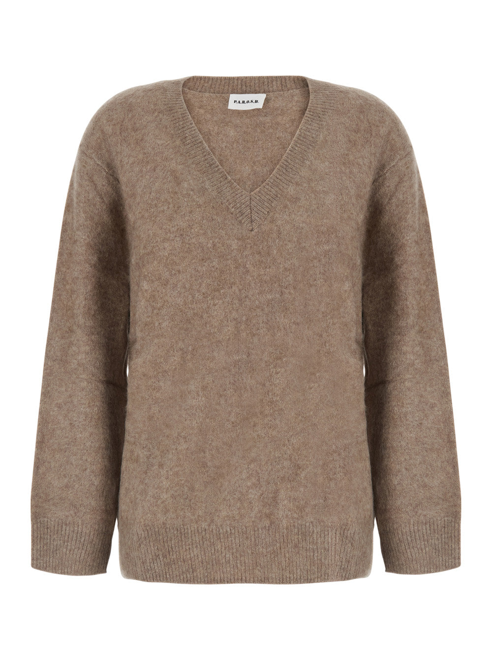 P.A.R.O.S.H. Women Beige V-Neck Sweater With Long Sleeves In Wool For Women