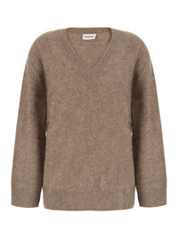 P.A.R.O.S.H. Women Beige V-Neck Sweater With Long Sleeves In Wool For Women