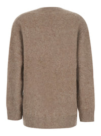 P.A.R.O.S.H. Women Beige V-Neck Sweater With Long Sleeves In Wool For Women