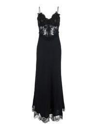 Self-Portrait Women Black Long Dress With Lace Embroidery And Spaghetti Straps In Fabric For Women